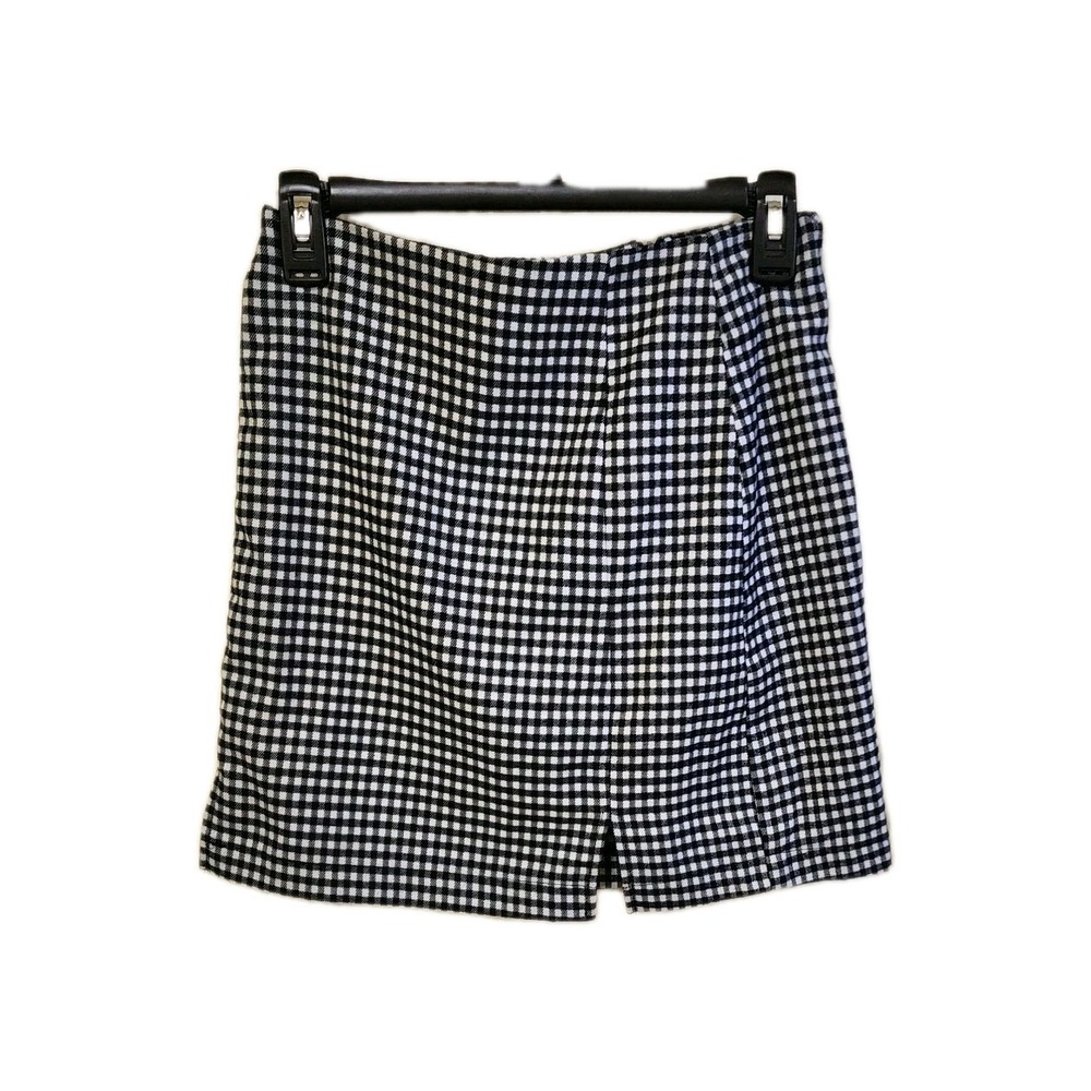 Eyeshadow Mini Skirt Womens 9 Black White Gingham Checkered A-Line Casual Pleat
